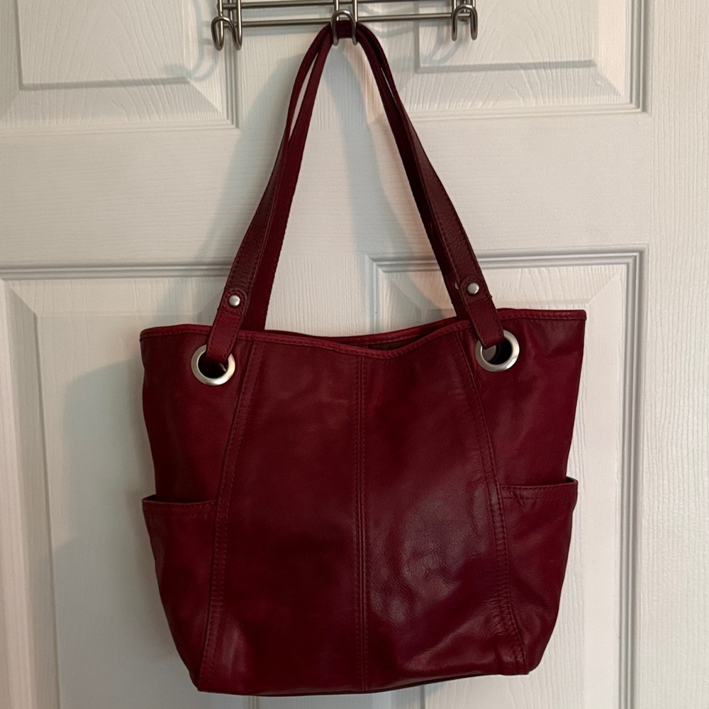Fossil Burgundy Leather Tote Bag with Side Pockets